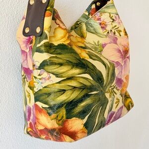 Maurizio Taiuti Allover Arsty Floral Italian Leather Hobo Bag Purse